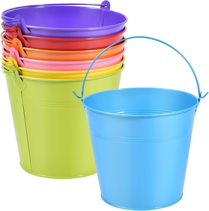 OBTANIM 7 Pack Colorful Metal Buckets with Handle Galvanized Ice Pails for Plants, Succulents, Party Favors Organizing, Rustic Home Decor or Classrooms Pencil Storage (6 x 4.4 inch) - Image 1